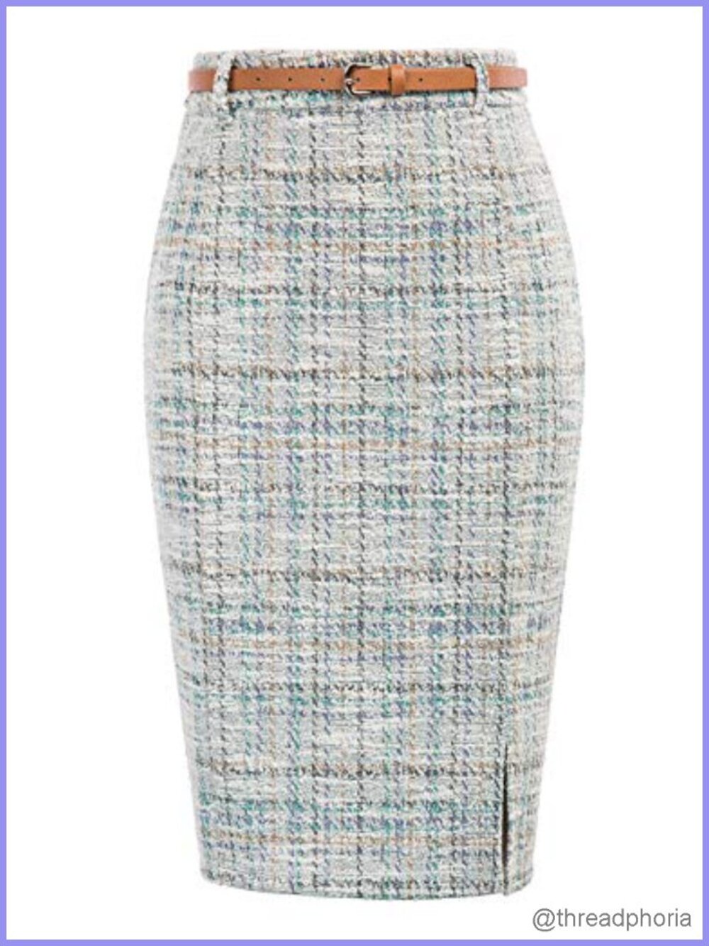 Tweed Pencil Skirt with Slit Women Bodycon High Rise Knee Length Work